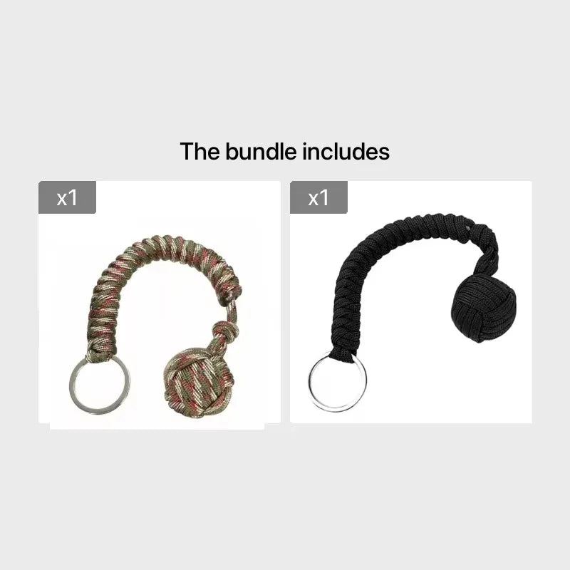 Outdoor Self‑Defense Umbrella Rope & Monkey Fist Paracord Keychain