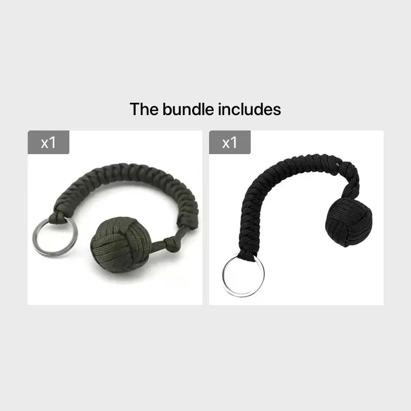 Outdoor Self‑Defense Umbrella Rope & Monkey Fist Paracord Keychain