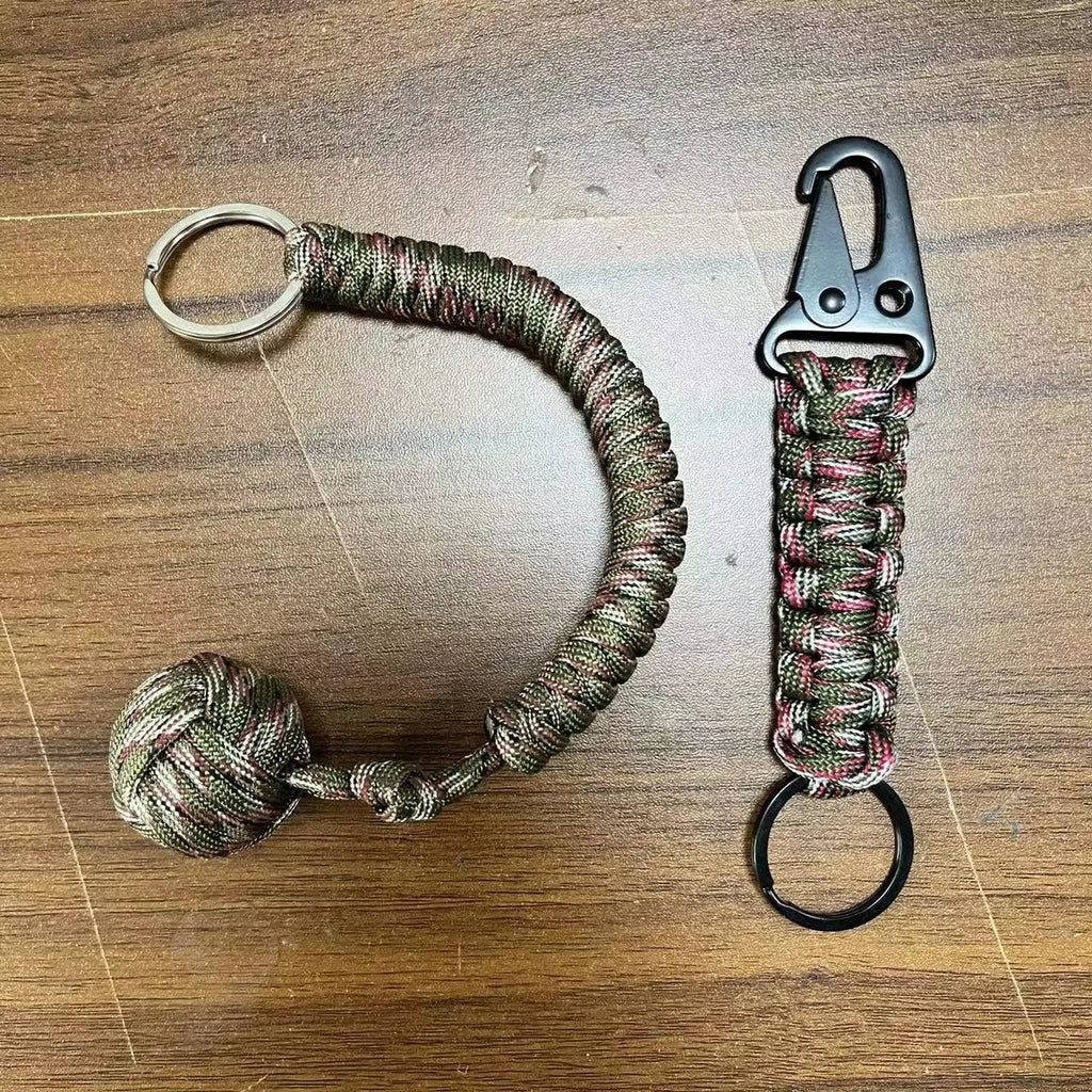 Outdoor Self‑Defense Umbrella Rope & Monkey Fist Paracord Keychain