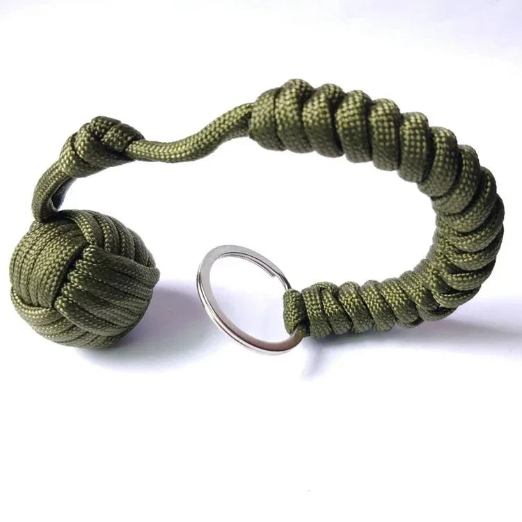 Outdoor Self‑Defense Umbrella Rope & Monkey Fist Paracord Keychain